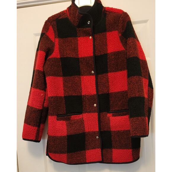 Old Navy Red & Black Plaid Coat By Old Navy Size XS Zip & Snap - Picture 15 of 16